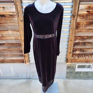 Vintage 1990s Black Velvet Burnout Trim Dress
